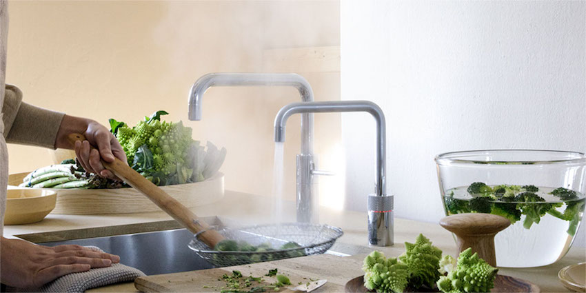 Sfeerfoto Quooker Nordic Twintaps Square: groenten gemakkelijk schoonspoelen