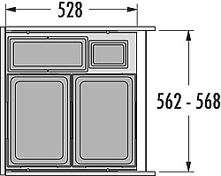 Hailo Euro Cargo 600 inbouwsysteem voor uittrekfront 4 binnenemmers 2 x 38 L + 12L + 2,5L. Donker grijs.