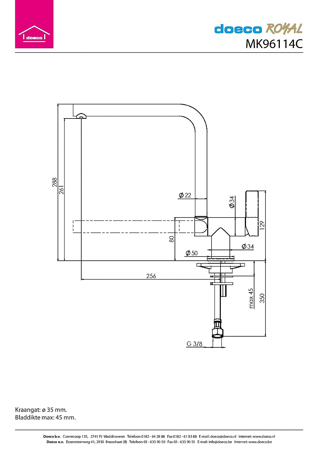 Doeco Royal Window keukenkraan chroom 96114