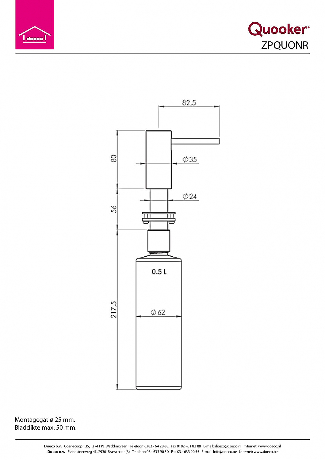 Bad kaping mode Quooker zeeppomp Nordic RVS met zeepreservoir 500ml » Zeeppompen » Kranen »  Keukenspeciaal.nl