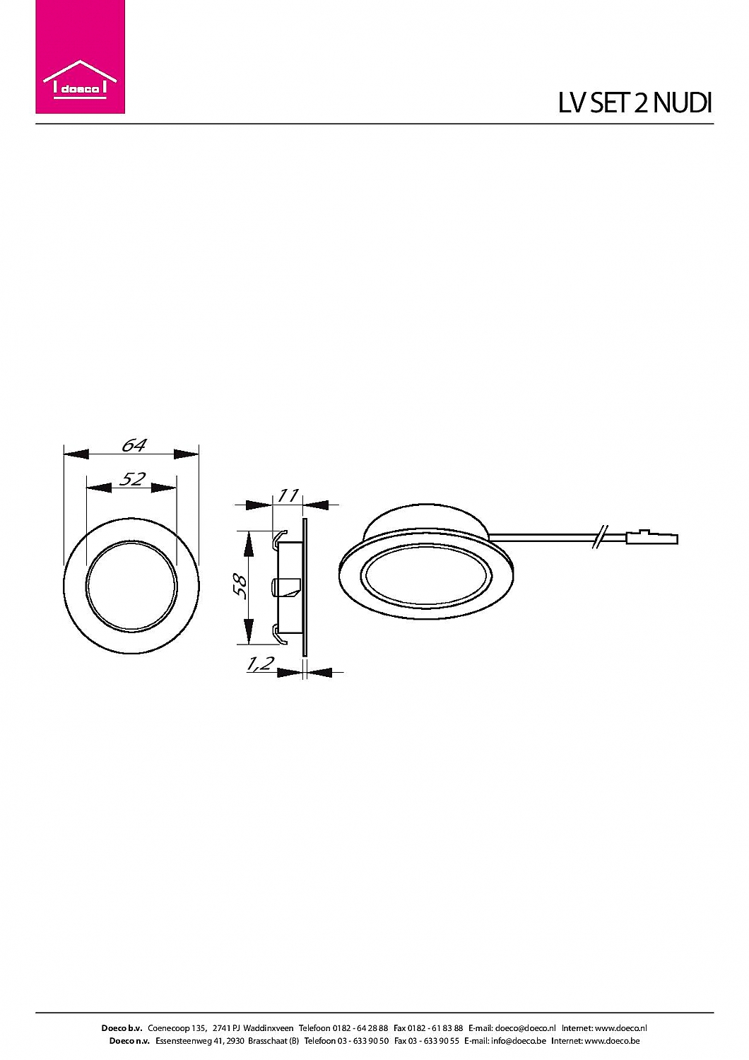 Nubia LED set van 2 inbouw spots + dimmer RVS-look