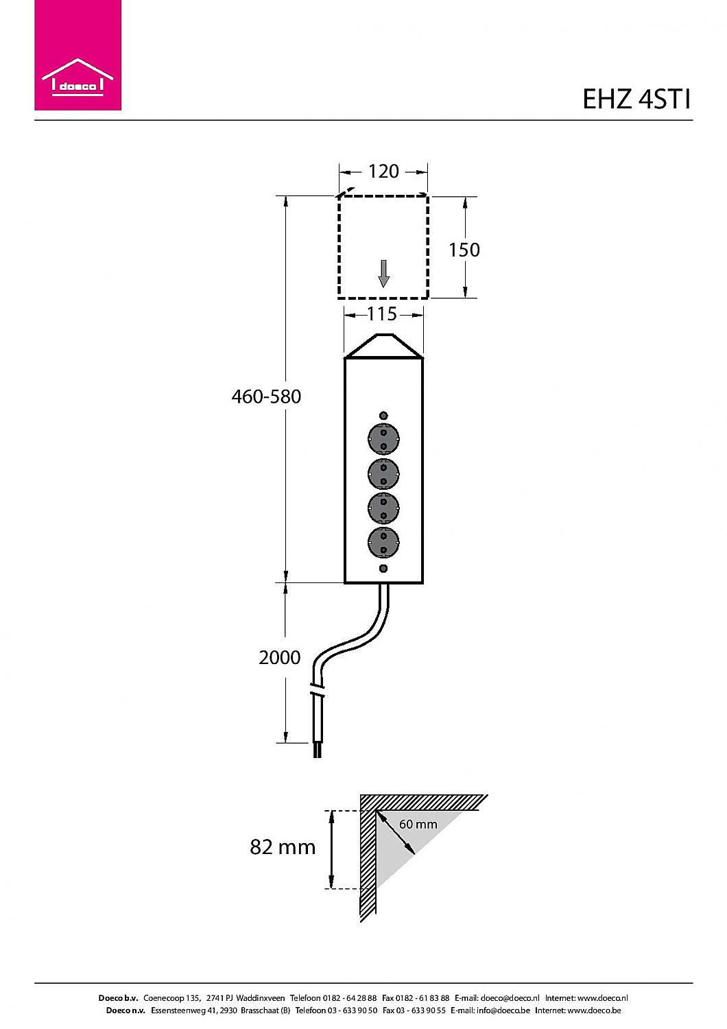 Thebo 4ST. Inox telescoop stopcontact