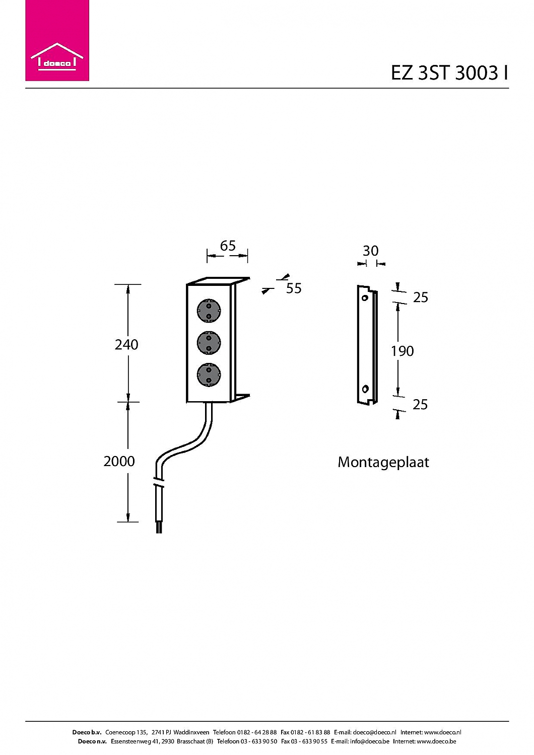 Stopcontact Energiezuil 3ST 3003 3 contactdozen kleur Rvs