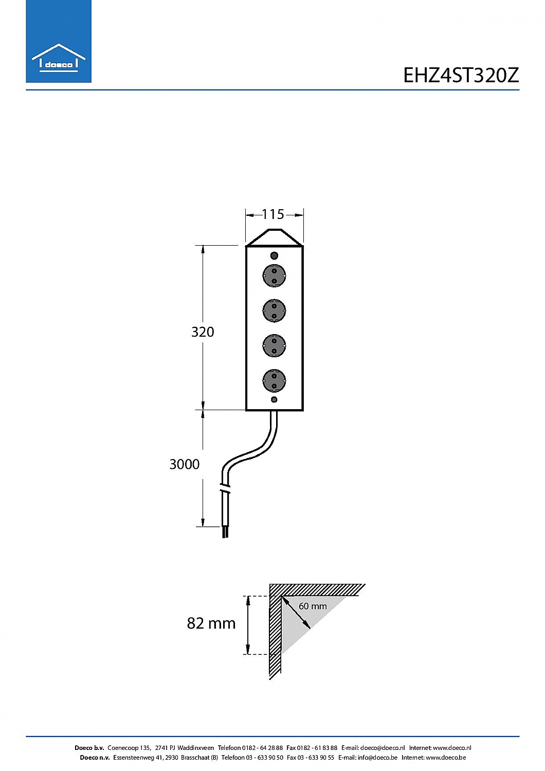 Doeco energie-hoekzuil 4st.32cm zwart - Contactdozen