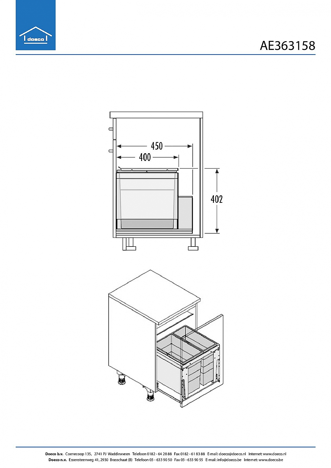 Hailo Triple XL Front afvalsysteem 46 liter donkergrijs