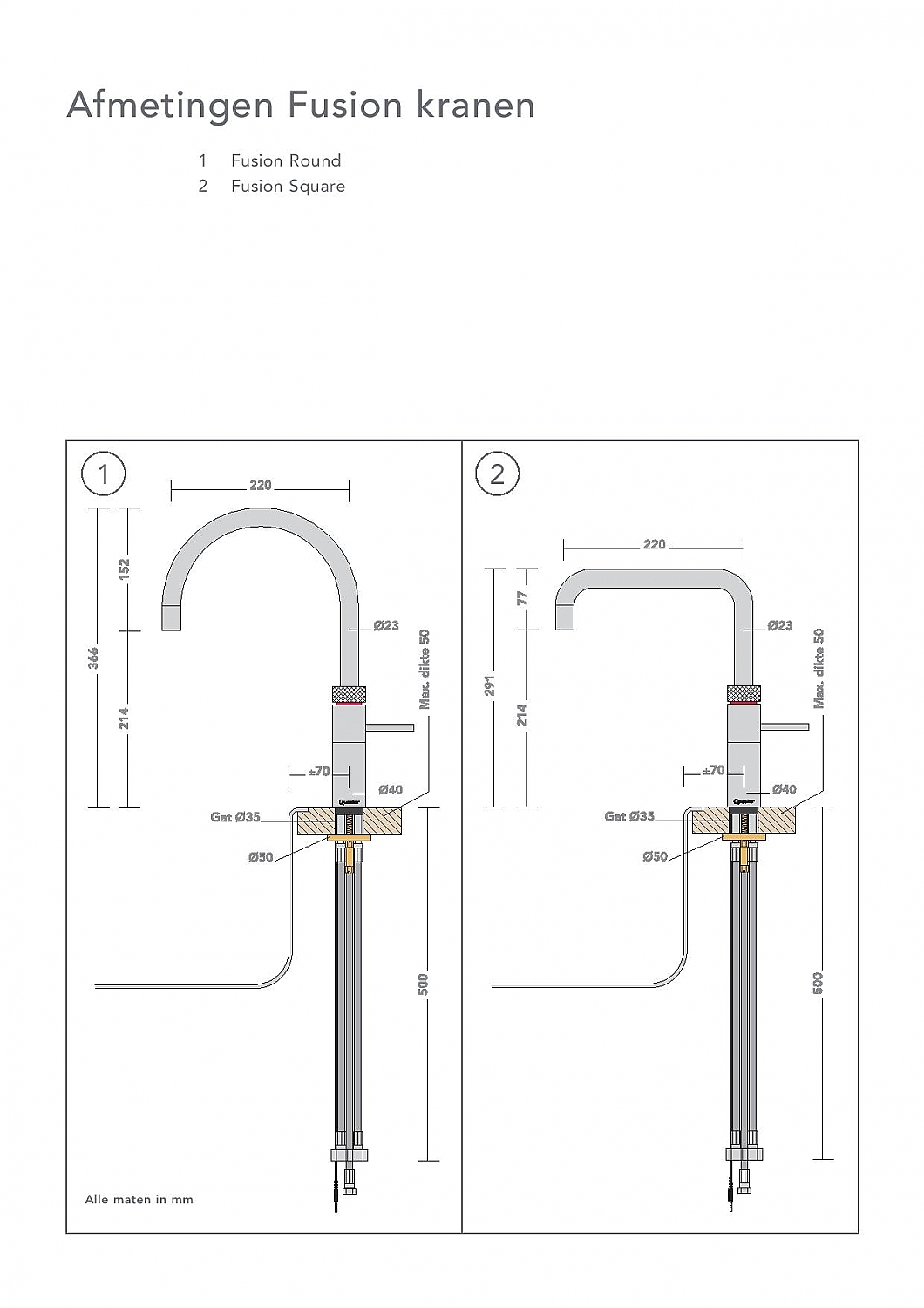 Quooker NL Fusion Round keukenkraan koud, warm en kokend water met COMBI reservoir messing patina 22FRPTN