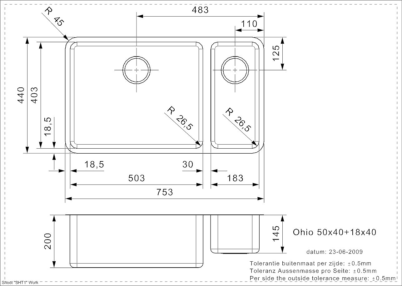 Reginox Ohio spoelbak 50x40+18x40 inleg/onderbouw RVS R15711