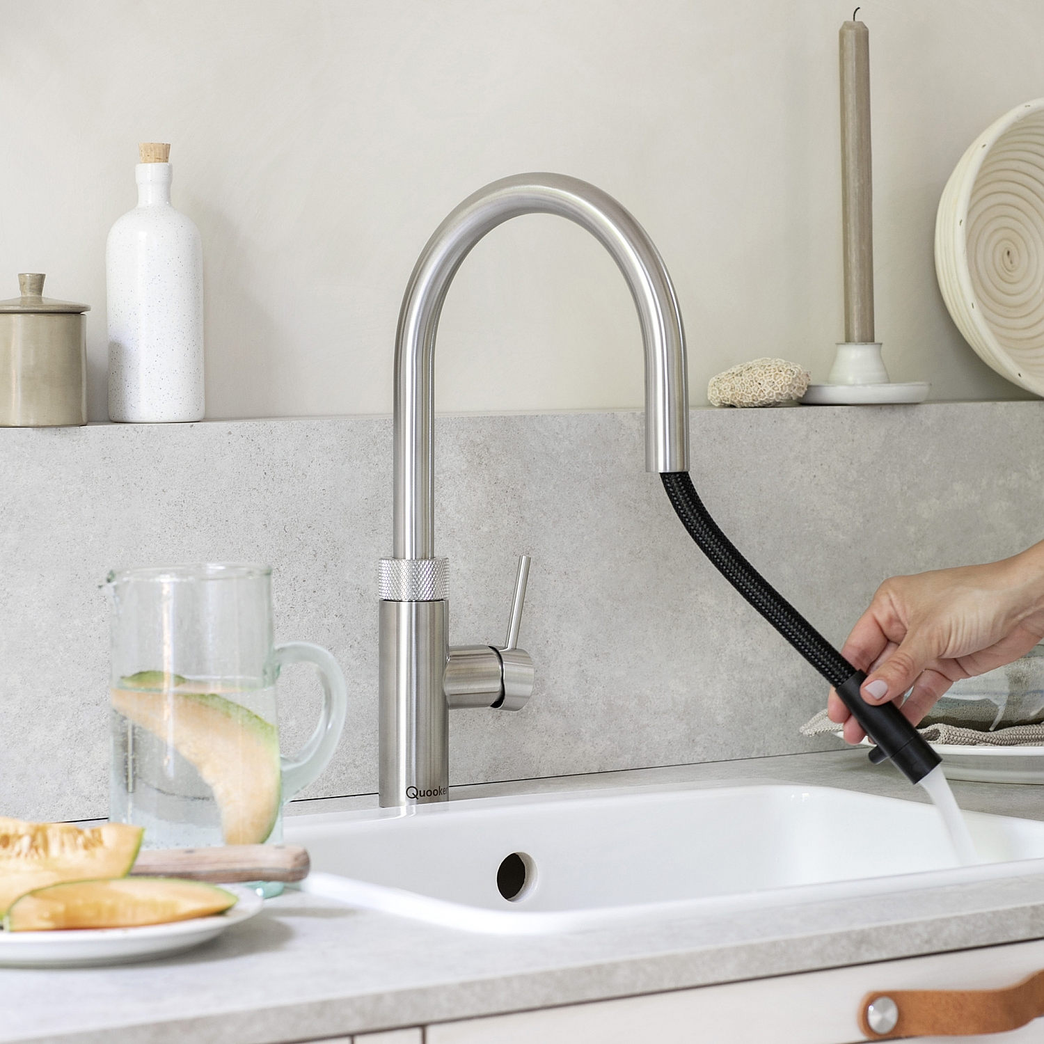Quooker Cube Flex round RVS met Combi reservoir