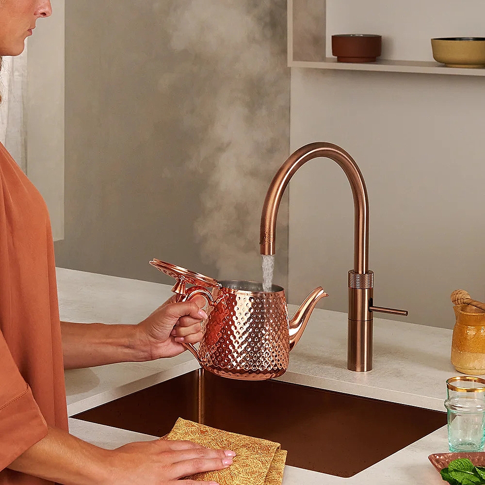 Quooker Fusion Round kokendwaterkraan - draaibare uitloop - Combi+ reservoir - Warm / kokend water - Rosé Koper 22+FRRCO