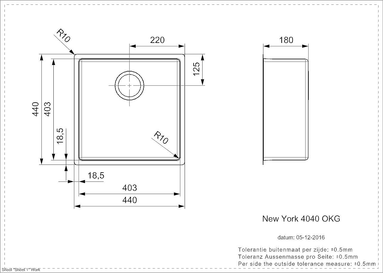 Reginox New York 40x40 spoelbak Gun Metal Silver R35115