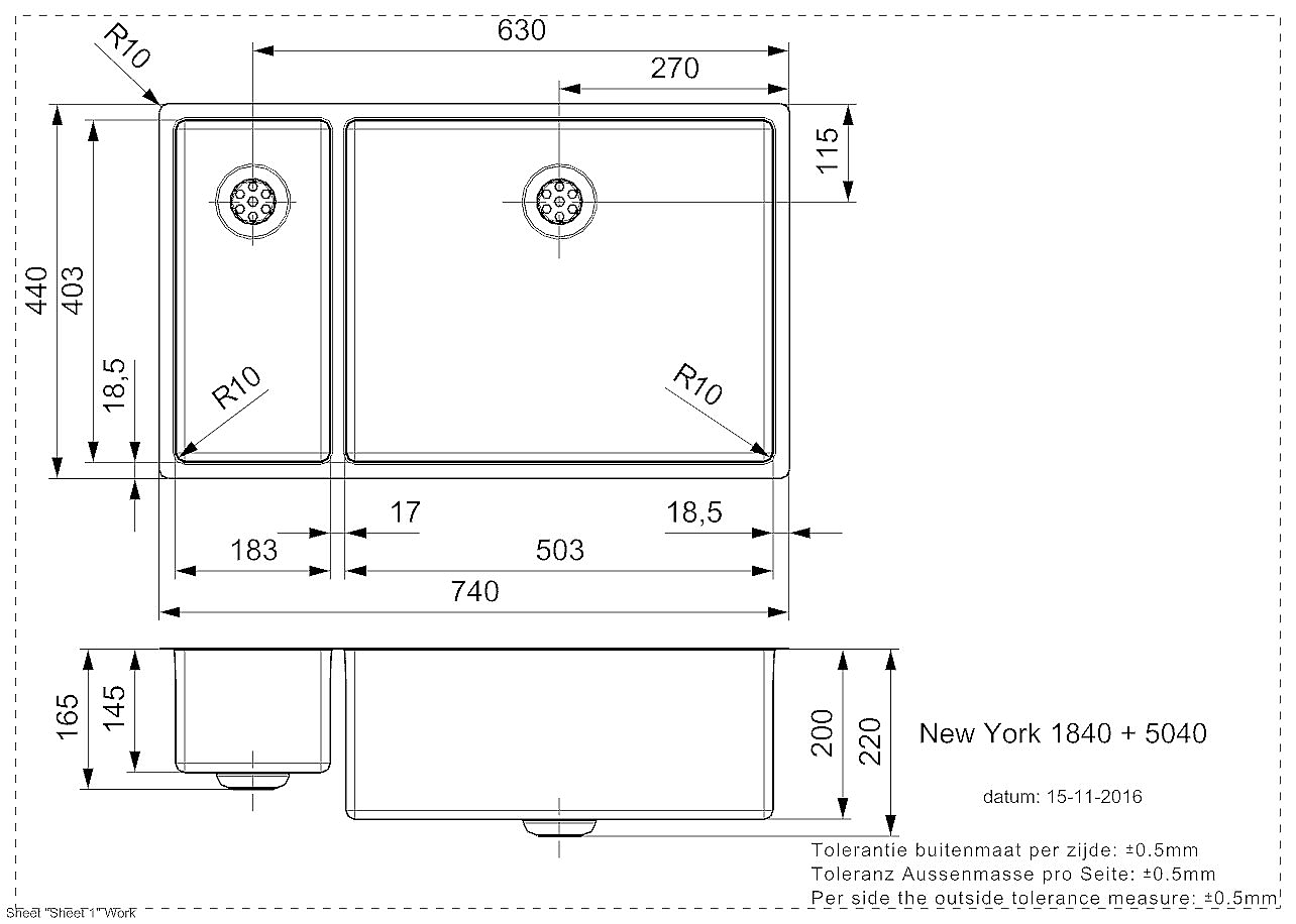 Reginox New York 18x40+50x40 (L) vlakbouw spoelbak R27790