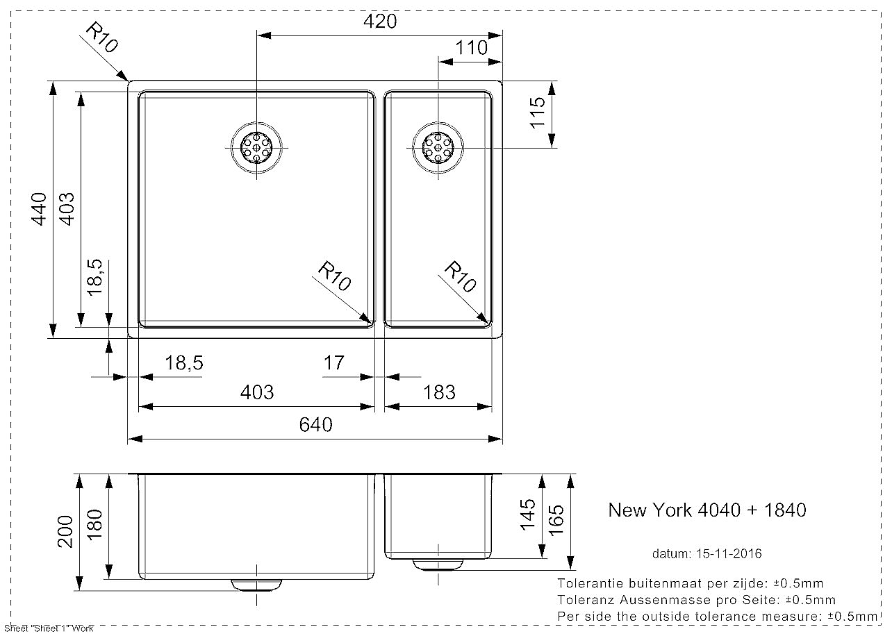 Reginox New York 40x40+18x40