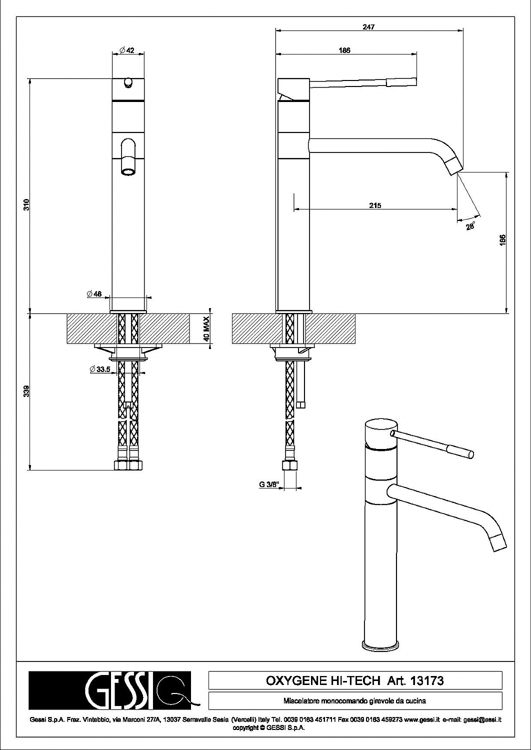 Gessi Oxygene eenhendel keukenkraan RVS 3173