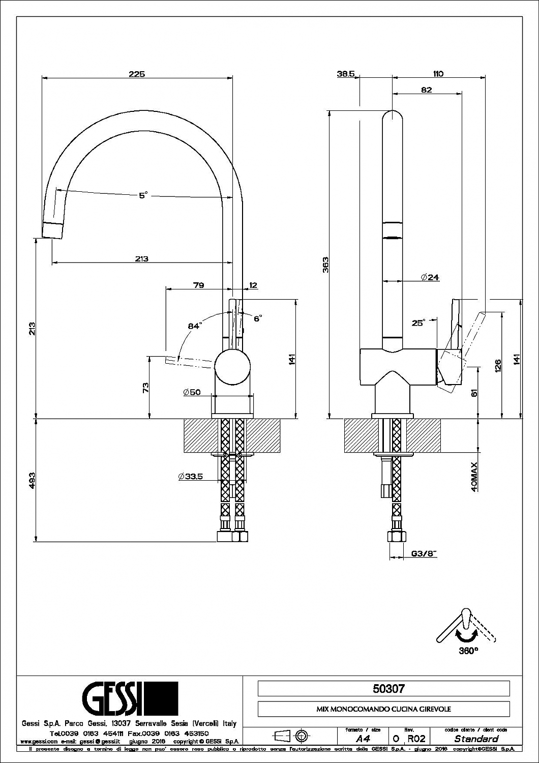 Gessi Oxygene eenhendel keukenkraan RVS 50307