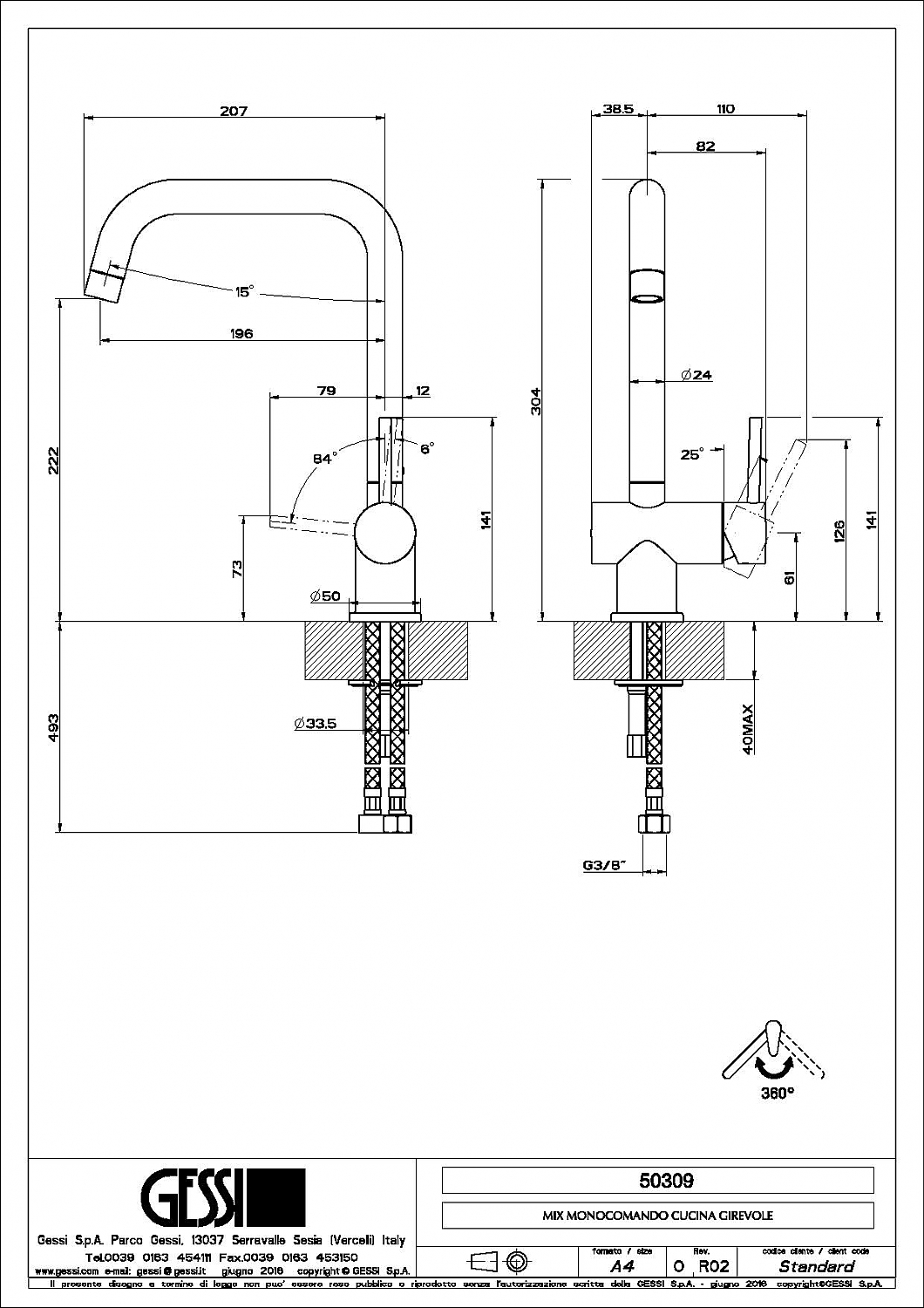 Gessi Oxygene eenhendel keukenkraan chroom 50309