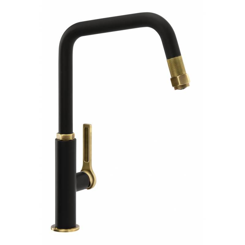 Abode Hex uittrekbaar keukenkraan zwart brass