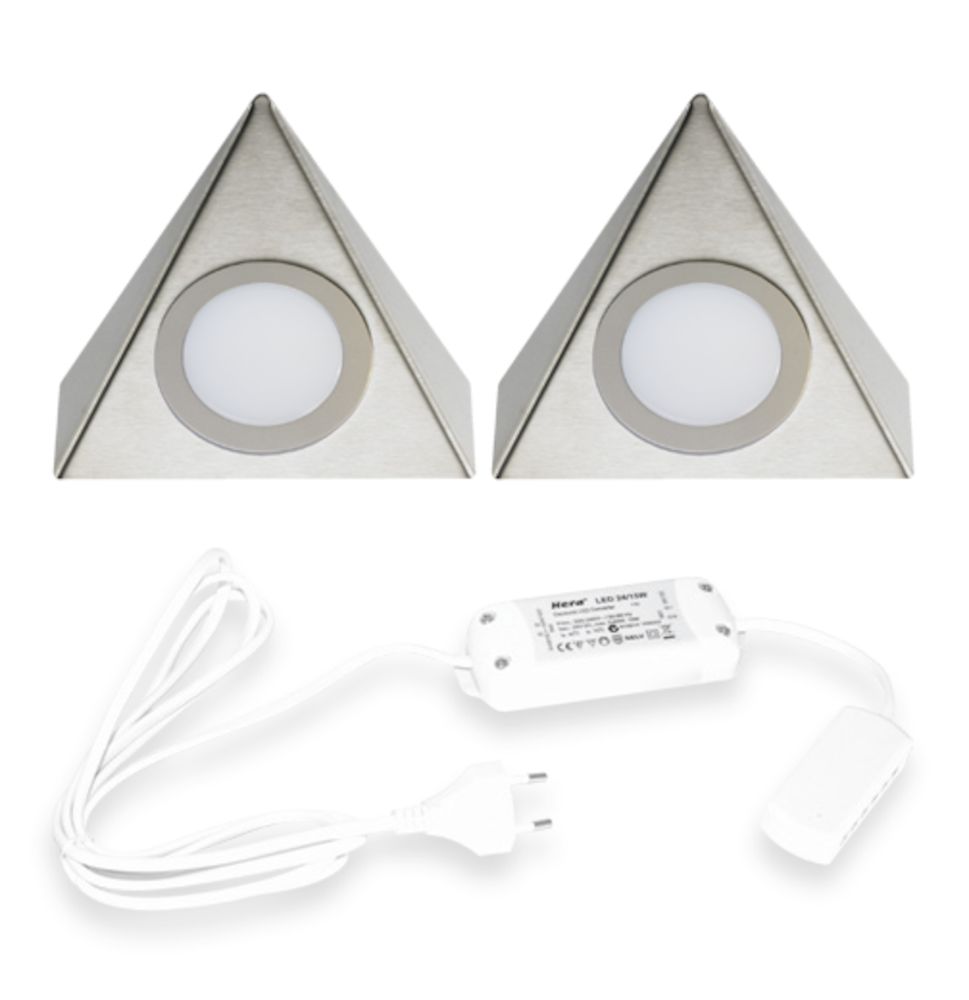 Hera Delta LED set van 2 onderbouw spots 24V/15W RVS