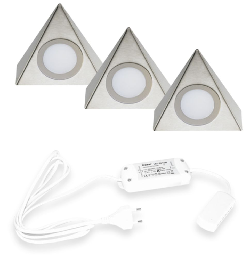 Hera Delta Led set van 3 spots onderbouw 24V/15W RVS