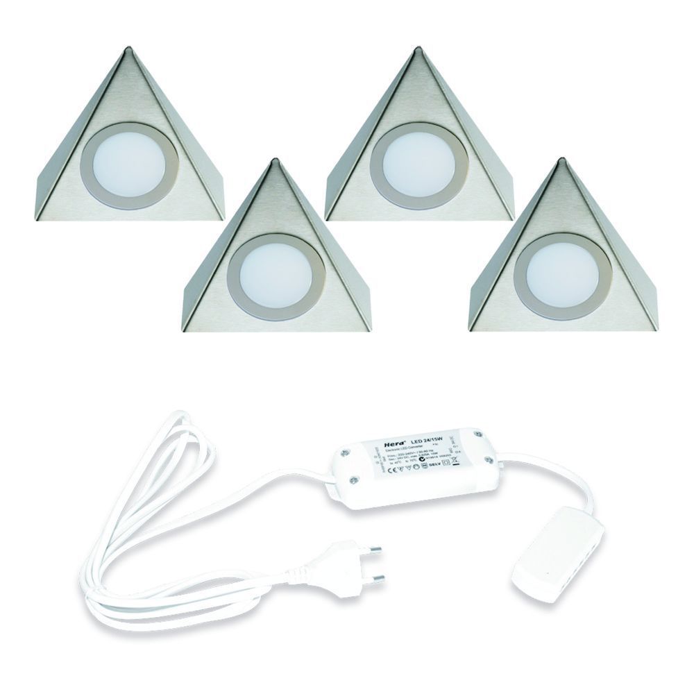 Hera Delta Led set van 4 spots onderbouw 24V/15W RVS look