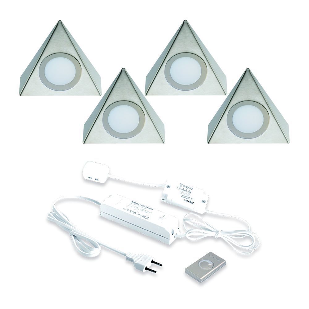 Hera LED 24V / 15W Onderbouw set Delta 4 Spots +Dimmer kleur Rvs