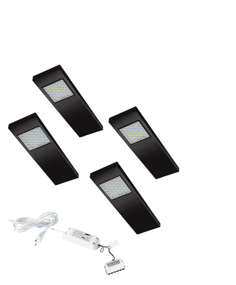 Slager Patois Onderzoek Dotty Led set van 4 langwerpige spots met schakelaar onderbouw 12V/15W  zwart » LED verlichting » Verlichting » Keukenspeciaal.nl