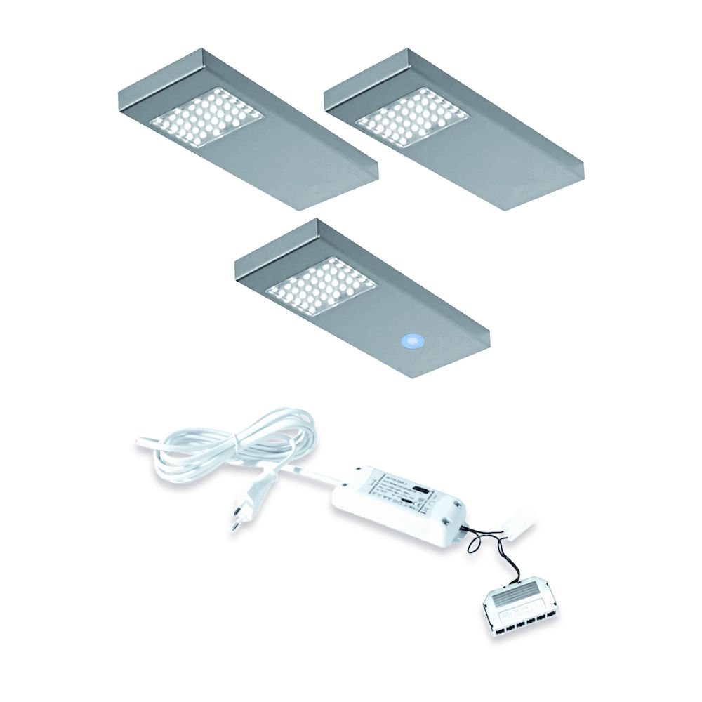 Dotty LED set van 3 langwerpige spots met dimmer onderbouw 12V/20W RVS