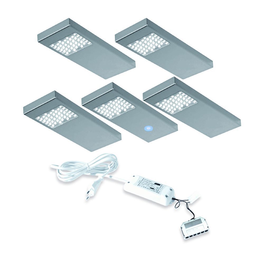 LED 12V Onderbouw set Dotty 5 Spots +Touch/Dimmer kleur Rvs