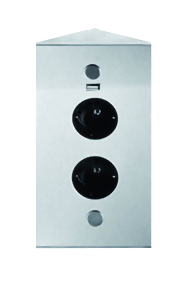 Stopcontact hoekzuil met 2 contactdozen met USB lader kleur Rvs
