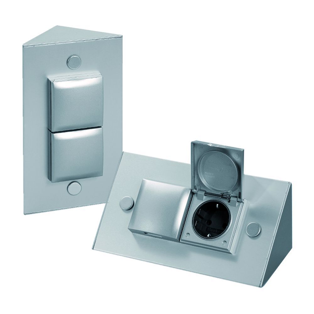Stopcontact hoekzuil met 2 contactdozen. Belgische aarding kleur Rvs