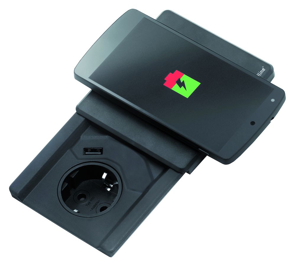 Schulte Stopcontact Evoline Square inb.contactdoos +USB/Deksellader - Belgisch kleur Zwart