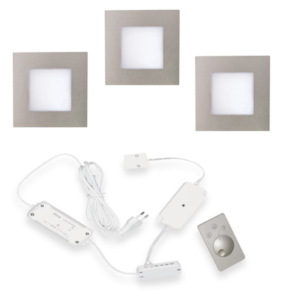 Hera FQ-68 Dynamic Led set van 3 spots met dimmer inbouw IP44 24V/30W RVS look