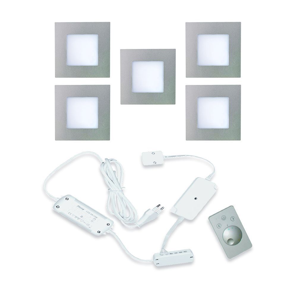 Hera LED Inbouw set FQ-68 Dynamic 5 Spots kleur Rvs-Look