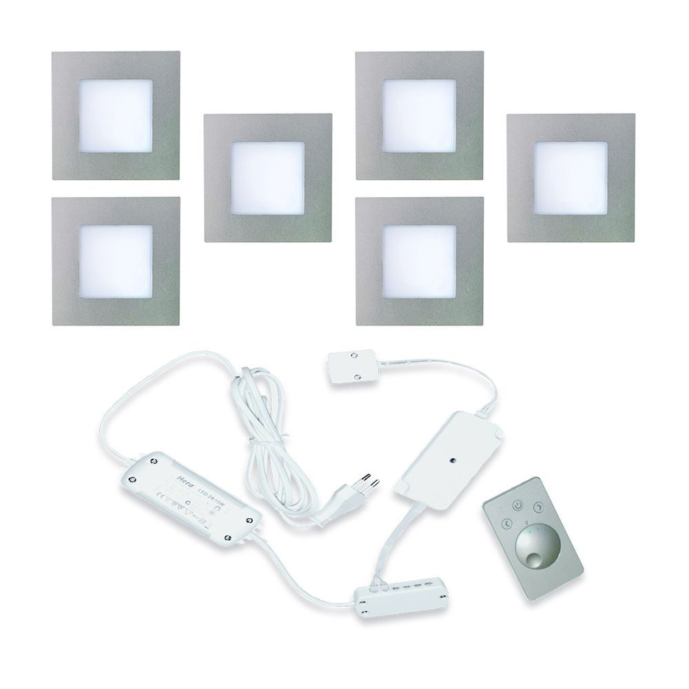 Hera FQ-68 Dynamic LED set van 6 inbouw spots met kleur/dim-controller met afstandsbediening RVS-look