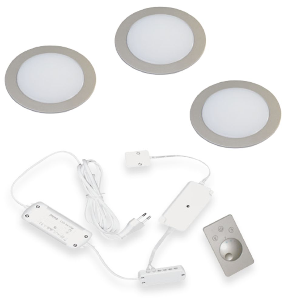 Hera FR-55 Dynamic Led set van 3 spots met dimmer inbouw 24V/15W RVS look