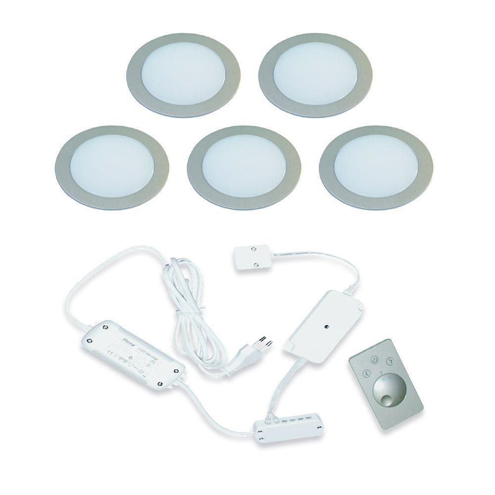 Hera LED Inbouw set FR-68 Dynamic 5 Spots kleur Rvs-Look