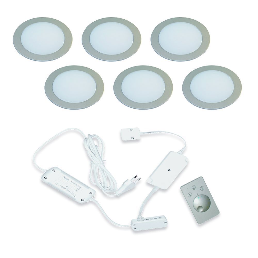 Voetzool per ongeluk catalogus Hera FR-68 Dynamic LED set van 6 inbouw spots met (dimbare) LED trafo met  kleur/dim-controller en afstandsbediening RVS-look » LED verlichting »  Verlichting » Keukenspeciaal.nl