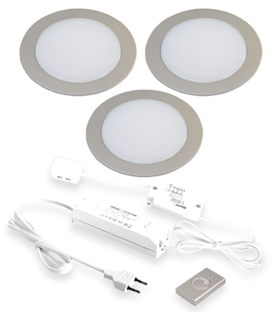 Hera FR-68 Led set van 3 spots met dimmer inbouw 24V/15W RVS look