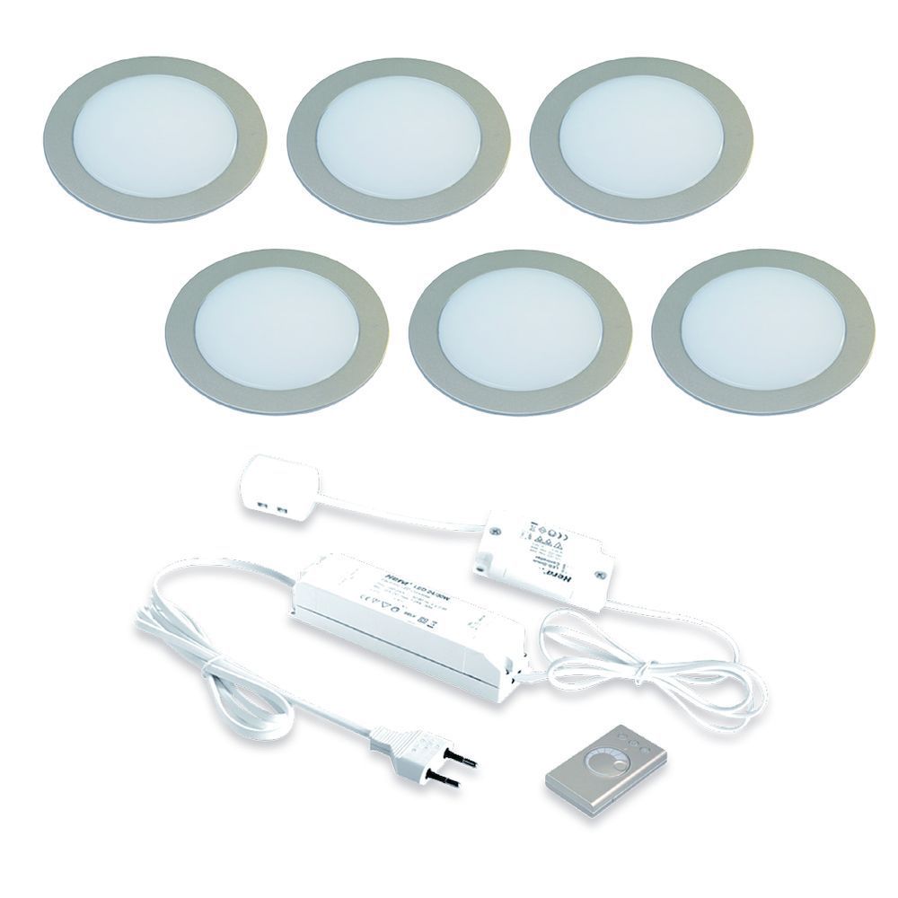 Verlichting tijdelijk stijl Hera FR-68 LED set van 6 inbouw spots met dim-controller met  afstandsbediening 24V RVS-look LVSET6FR68DI » LED verlichting » Verlichting  » Keukenspeciaal.nl