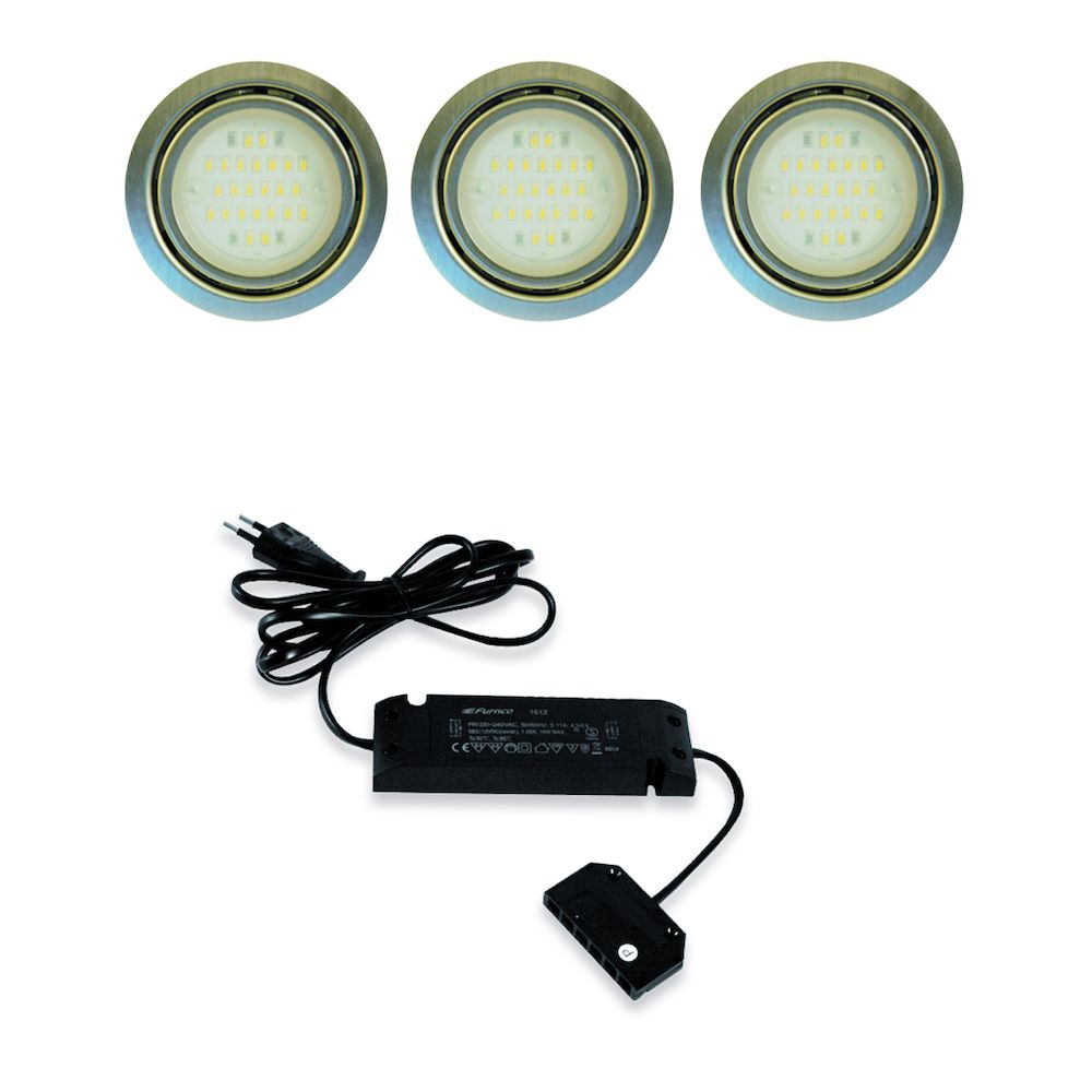 bord scheiden Mordrin Nova LED set van 3 inbouw spots en trafo 12V/15W RVS-look » LED verlichting  » Verlichting » Keukenspeciaal.nl