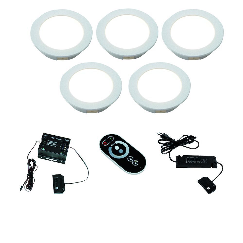 LED Inbouw set Nubia 5 Spots +Dimmer kleur Rvs-Look