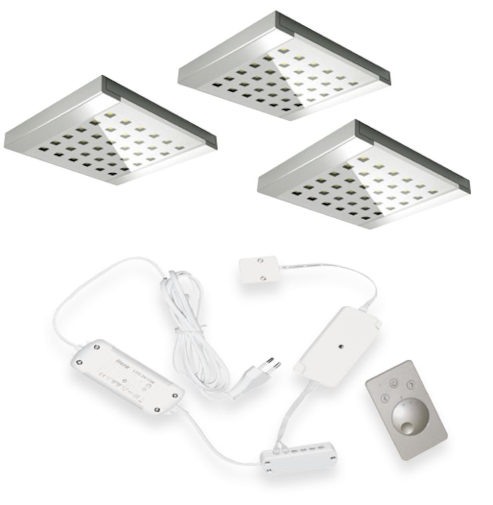 Hera Q-Pad Dynamic Led set van 3 spots met dimmer inbouw 24V/30W RVS look