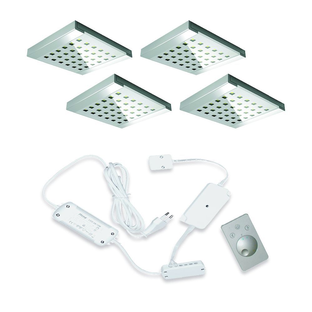 Hera LED Onderbouw set Q-Pad Dynamic 4-Spots kleur Rvs-Look