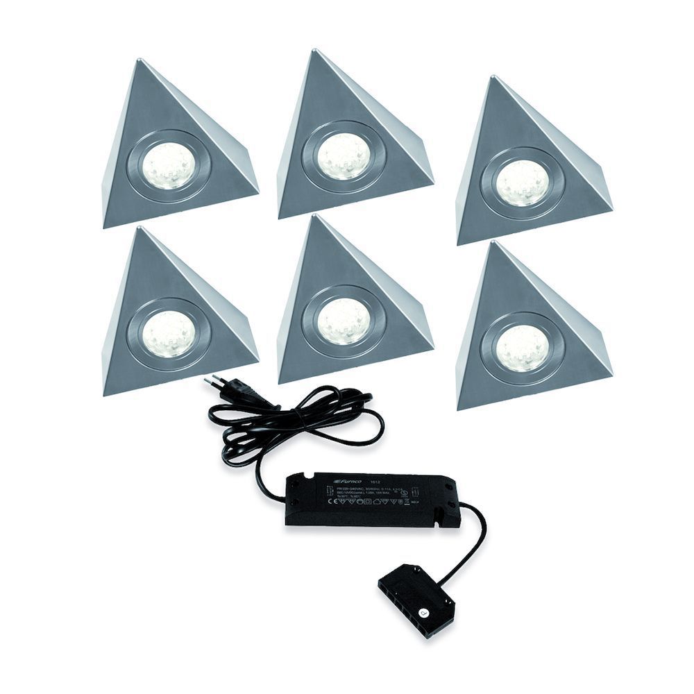 RI-3H LED set van 6 onderbouw spots neutraal wit met LED trafo 12V RVS