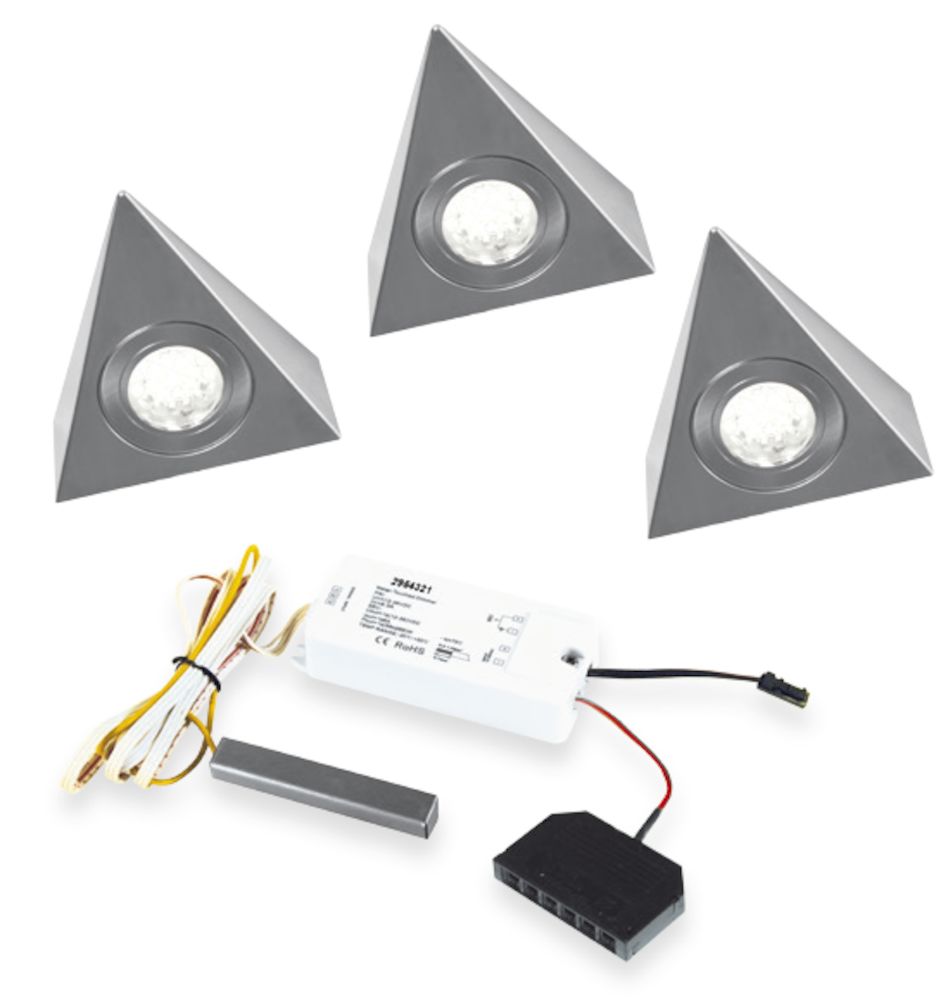RI3H Led set van 3 spots met touchdimmer onderbouw 12V/15W RVS » LED verlichting » Verlichting