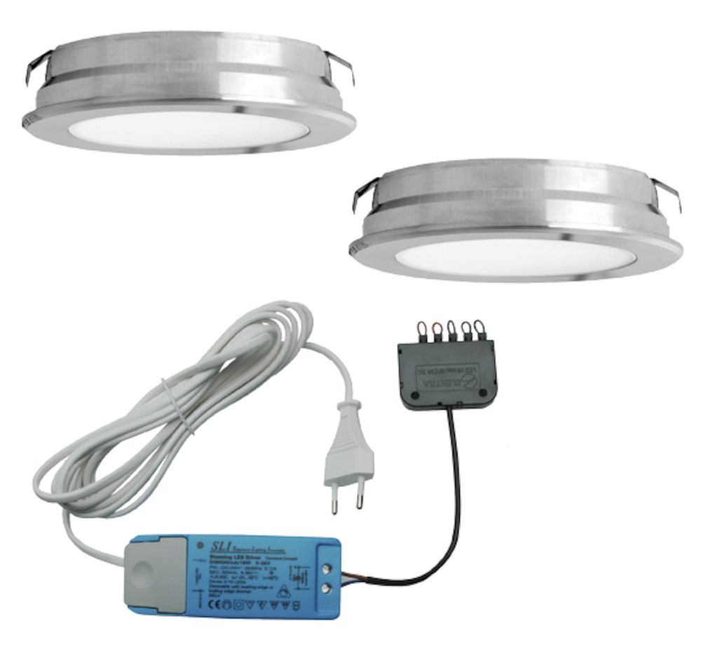 Elektra Round Plate LED set van 2 inbouw spots 12V RVS-look