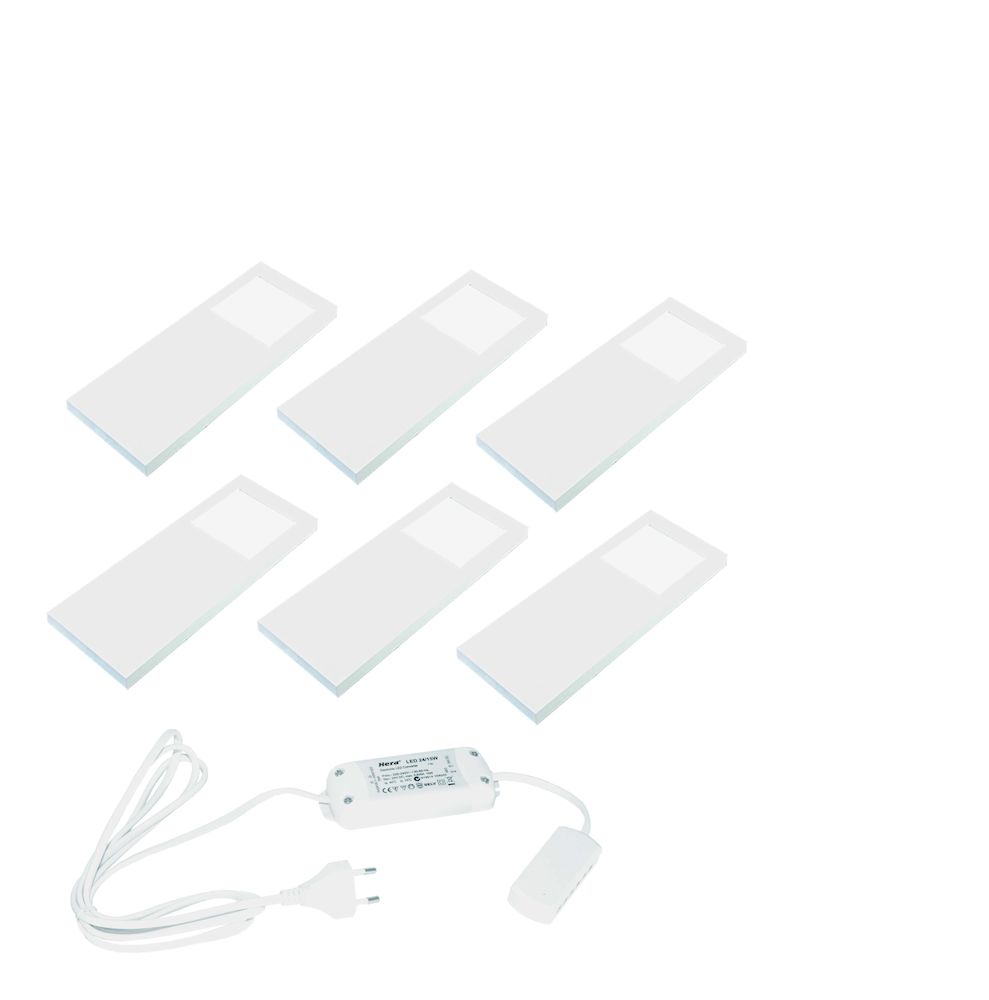 Hera Slim-Pad-F LED set van 6 spots met led trafo 24V/30W wit