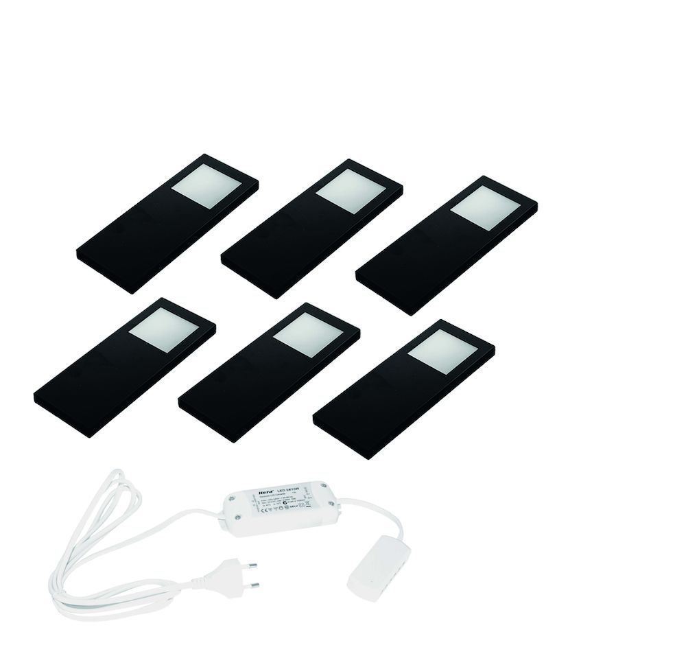 Hera Slim-Pad-F LED set van 6 spots met led trafo 24V/30W zwart