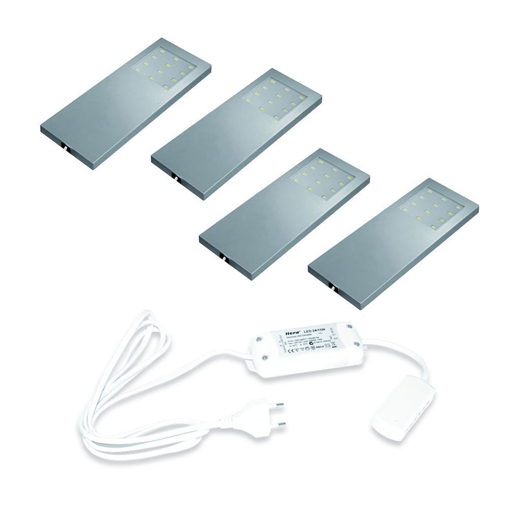 Hera LED 24V Onderbouw set Slim-Pad 4 Spots kleur Rvs-Look