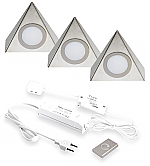 Hera Delta LED set van 3 spots met dimmer onderbouw 24V/15W RVS LVSET3DELDI