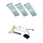 Dotty Led set van 3 langwerpige spots met dimmer onderbouw 12V/20W RVS